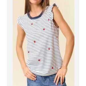 Doe and Rae Women's 4th of July Tank Top Embroidered Stars Navy White SZ Medium